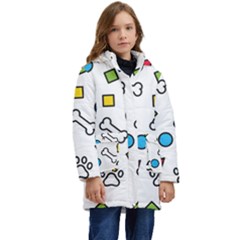 Dog Paw Seamless Pattern Foot Print Bone Kids  Hooded Longline Puffer Jacket by Simbadda