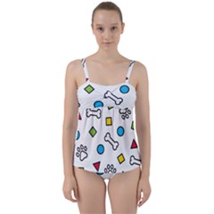 Dog Paw Seamless Pattern Foot Print Bone Twist Front Tankini Set by Simbadda