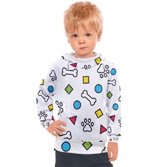 Dog Paw Seamless Pattern Foot Print Bone Kids  Hooded Pullover by Simbadda