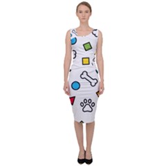 Dog Paw Seamless Pattern Foot Print Bone Sleeveless Pencil Dress by Simbadda