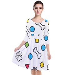 Dog Paw Seamless Pattern Foot Print Bone Quarter Sleeve Waist Band Dress by Simbadda