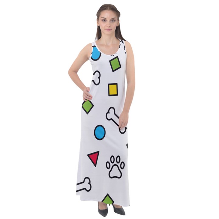 Dog Paw Seamless Pattern Foot Print Bone Sleeveless Velour Maxi Dress