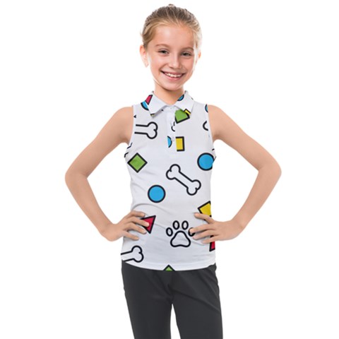 Dog Paw Seamless Pattern Foot Print Bone Kids  Sleeveless Polo Tee by Simbadda