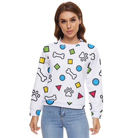 Dog Paw Seamless Pattern Foot Print Bone Women s Long Sleeve Raglan Tee by Simbadda