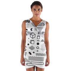 Pattern Hipster Abstract Form Geometric Line Variety Shapes Polkadots Fashion Style Seamless Wrap Front Bodycon Dress by Simbadda