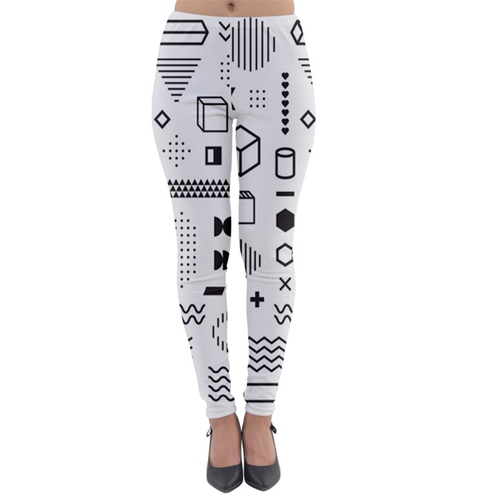 Pattern Hipster Abstract Form Geometric Line Variety Shapes Polkadots Fashion Style Seamless Lightweight Velour Leggings