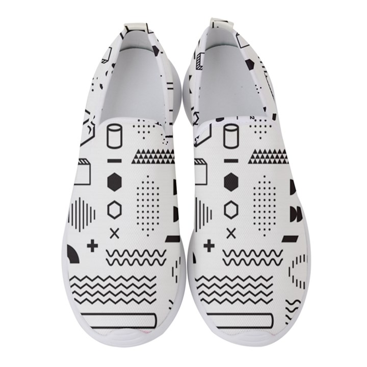 Pattern Hipster Abstract Form Geometric Line Variety Shapes Polkadots Fashion Style Seamless Women s Slip On Sneakers