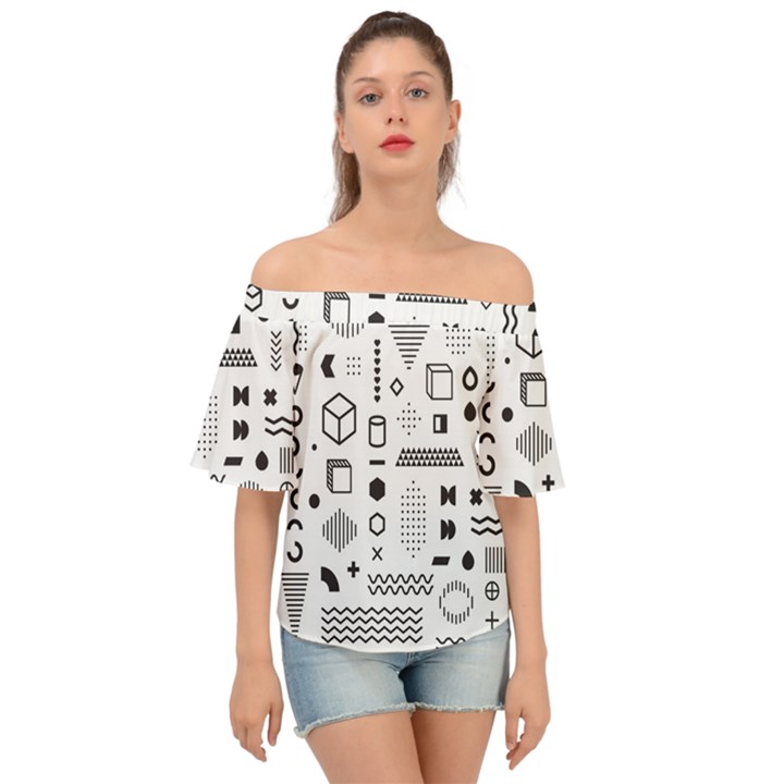 Pattern Hipster Abstract Form Geometric Line Variety Shapes Polkadots Fashion Style Seamless Off Shoulder Short Sleeve Top