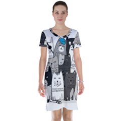 Cute Cat Hand Drawn Cartoon Style Short Sleeve Nightdress by Simbadda