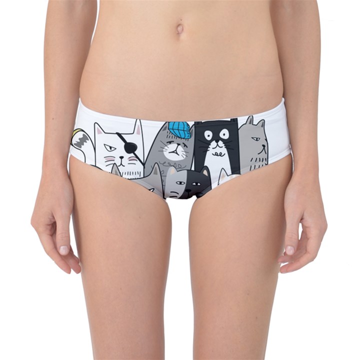 Cute Cat Hand Drawn Cartoon Style Classic Bikini Bottoms