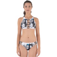 Cute Cat Hand Drawn Cartoon Style Perfectly Cut Out Bikini Set by Simbadda