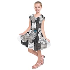 Cute Cat Hand Drawn Cartoon Style Kids  Short Sleeve Dress by Simbadda