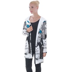 Cute Cat Hand Drawn Cartoon Style Longline Hooded Cardigan by Simbadda