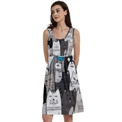 Cute Cat Hand Drawn Cartoon Style Classic Skater Dress by Simbadda