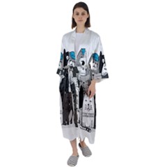 Cute Cat Hand Drawn Cartoon Style Maxi Satin Kimono by Simbadda