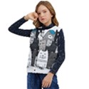 Cute Cat Hand Drawn Cartoon Style Kid s Button Up Puffer Vest	 View3