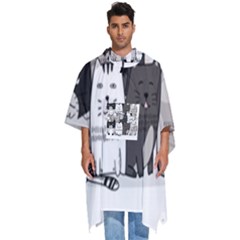 Cute Cat Hand Drawn Cartoon Style Men s Hooded Rain Ponchos by Simbadda