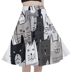 Cute Cat Hand Drawn Cartoon Style A-line Full Circle Midi Skirt With Pocket