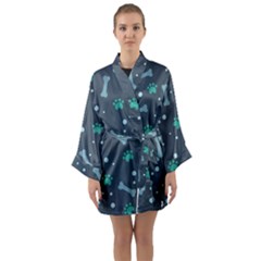 Bons Foot Prints Pattern Background Long Sleeve Satin Kimono