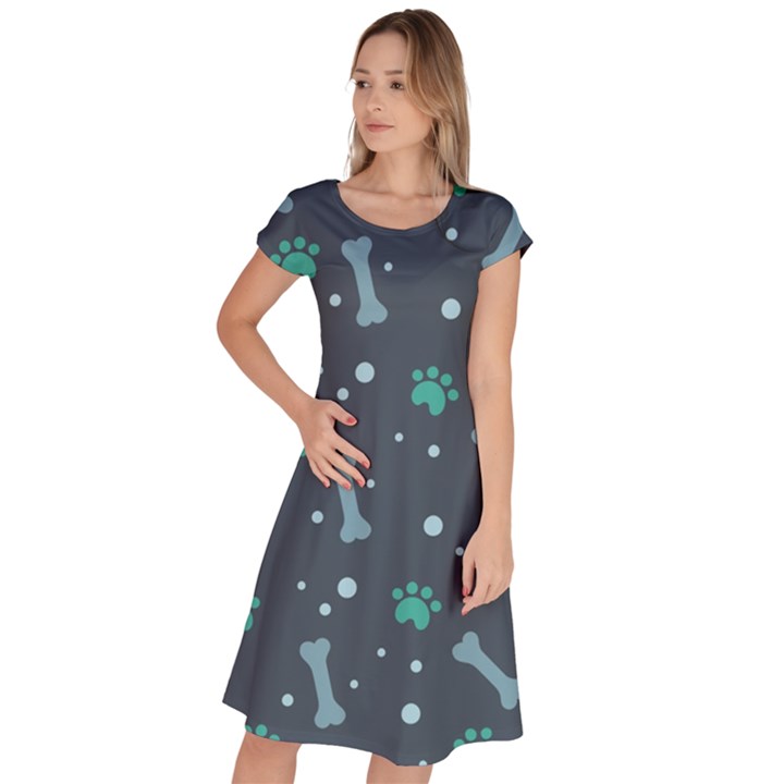 Bons Foot Prints Pattern Background Classic Short Sleeve Dress