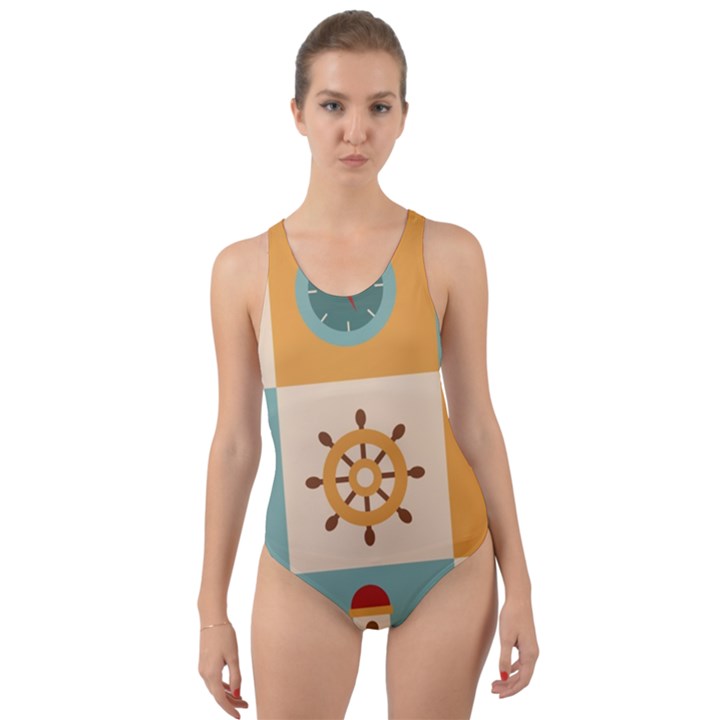 Nautical Elements Collection Cut-Out Back One Piece Swimsuit