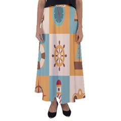 Nautical Elements Collection Flared Maxi Skirt by Simbadda