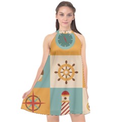 Nautical Elements Collection Halter Neckline Chiffon Dress  by Simbadda