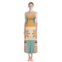 Nautical Elements Collection Button Up Chiffon Maxi Dress by Simbadda