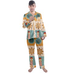 Nautical Elements Collection Men s Long Sleeve Satin Pajamas Set by Simbadda