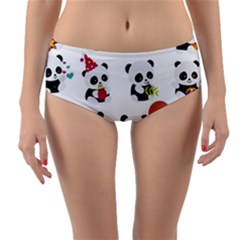 Playing Panda Cartoon Reversible Mid-waist Bikini Bottoms by Simbadda