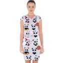 Playing Panda Cartoon Capsleeve Drawstring Dress  View1