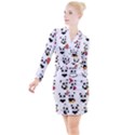 Playing Panda Cartoon Button Long Sleeve Dress View1