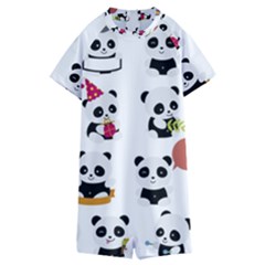 Playing Panda Cartoon Kids  Boyleg Half Suit Swimwear by Simbadda