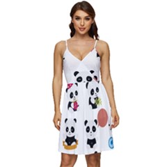 Playing Panda Cartoon V-neck Pocket Summer Dress  by Simbadda