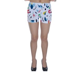 Vector Set Isolates With Cute Bird Scandinavian Style Skinny Shorts by Simbadda