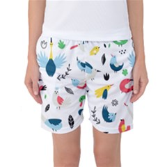 Vector Set Isolates With Cute Bird Scandinavian Style Women s Basketball Shorts by Simbadda