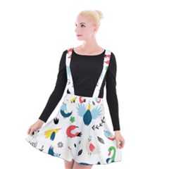 Vector Set Isolates With Cute Bird Scandinavian Style Suspender Skater Skirt by Simbadda