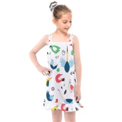 Vector Set Isolates With Cute Bird Scandinavian Style Kids  Overall Dress by Simbadda