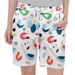 Vector Set Isolates With Cute Bird Scandinavian Style Women s Pocket Shorts by Simbadda