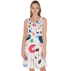 Vector Set Isolates With Cute Bird Scandinavian Style Knee Length Skater Dress With Pockets by Simbadda