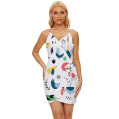 Vector Set Isolates With Cute Bird Scandinavian Style Wrap Tie Front Dress by Simbadda