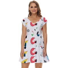 Vector Set Isolates With Cute Bird Scandinavian Style Short Sleeve Tiered Mini Dress by Simbadda