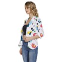 Vector Set Isolates With Cute Bird Scandinavian Style Women s 3/4 Sleeve Ruffle Edge Open Front Jacket View2