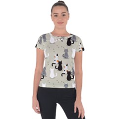 Cute Cat Seamless Pattern Short Sleeve Sports Top  by Simbadda