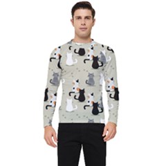 Cute Cat Seamless Pattern Men s Long Sleeve Rash Guard by Simbadda