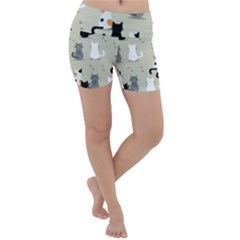 Cute Cat Seamless Pattern Lightweight Velour Yoga Shorts by Simbadda