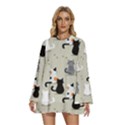 Cute Cat Seamless Pattern Round Neck Long Sleeve Bohemian Style Chiffon Mini Dress View1