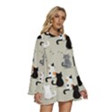 Cute Cat Seamless Pattern Round Neck Long Sleeve Bohemian Style Chiffon Mini Dress View3