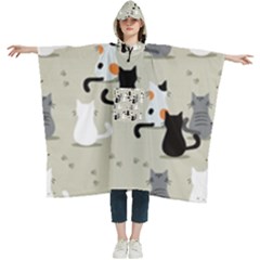 Cute Cat Seamless Pattern Women s Hooded Rain Ponchos by Simbadda