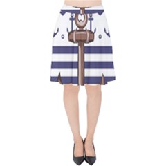 Anchor Background Design Velvet High Waist Skirt by Simbadda